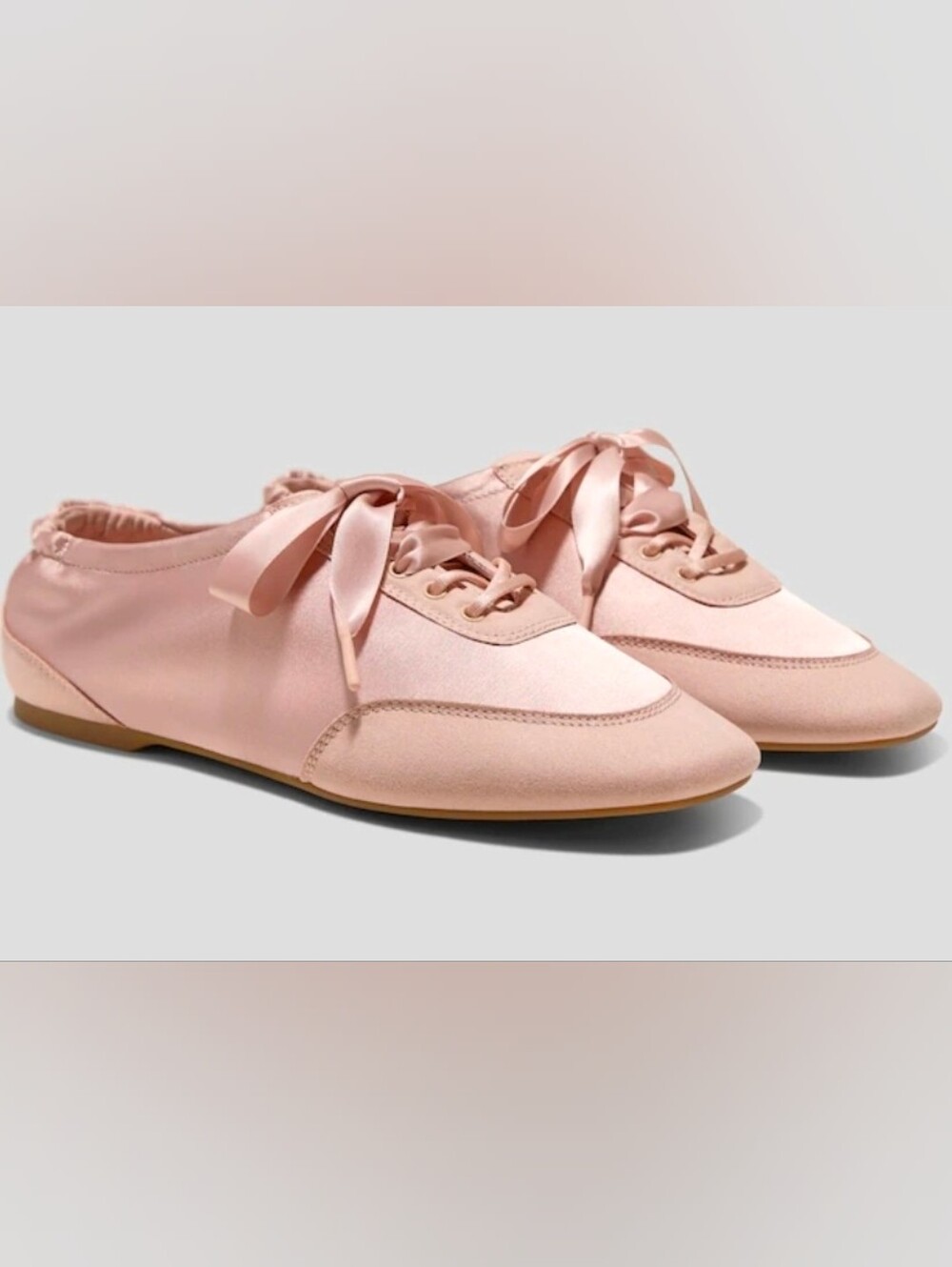Square-Toe Lace-Up Satin Sneakerina (Cristina)